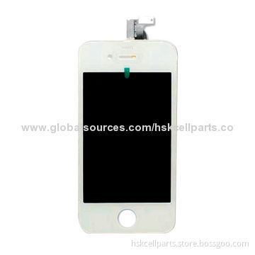 LCD display with touch digitizer screen, frame assembly replacement for iPhone 4 (white)